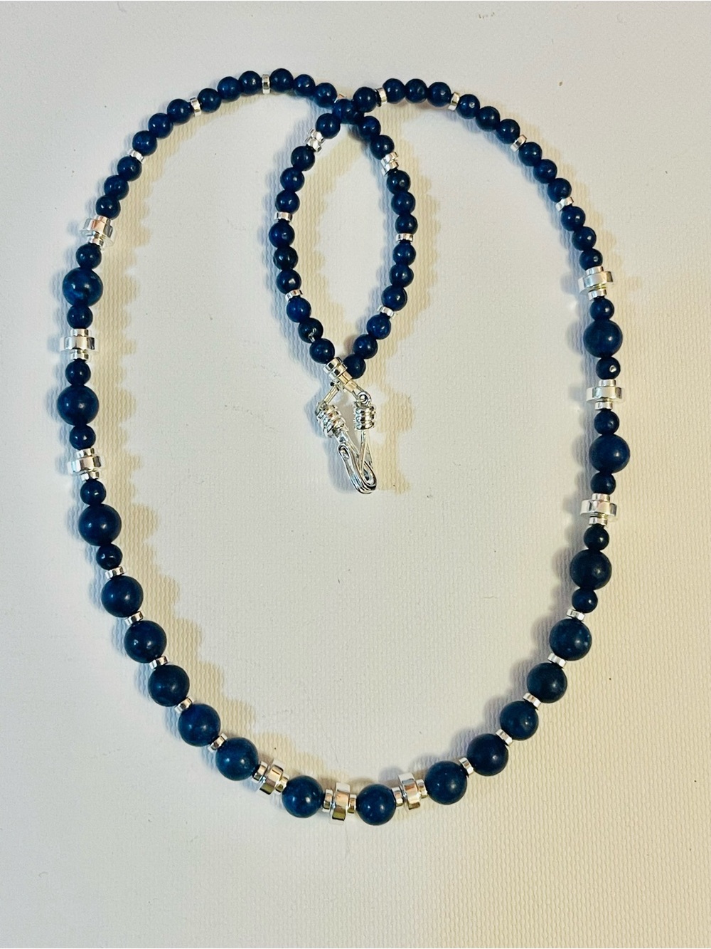 Lapis Lazuli Gemstone Beaded Necklace Metallic Hematite Spacer Beads